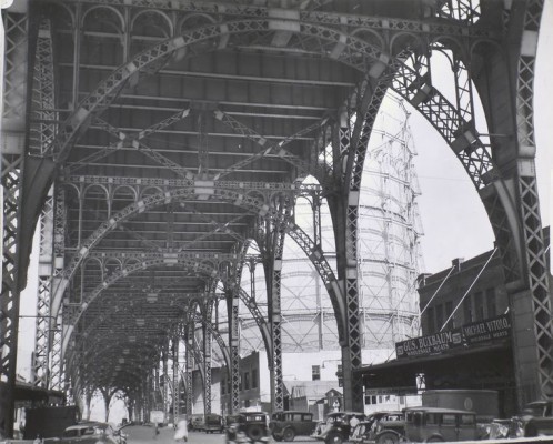 Under Riverside Drive Viaduct, 125th Street at 12th Avenue, Manhattan. By Abbott, Berenice (1935).